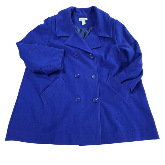 Ulla Popken Peacoat Womens Blue Size 20/22 Double-Breasted Wool Long Sleeve